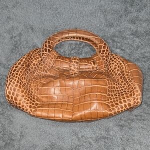 Donald J. Pliner Crocodile-Embossed Brown Shoulder Bag